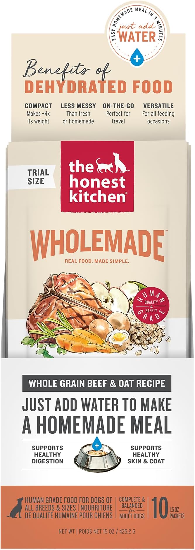 The Honest Kitchen Wholemade™ Dehydrated Whole Grain Beef & Oat Dog Food, 1.5 oz x10