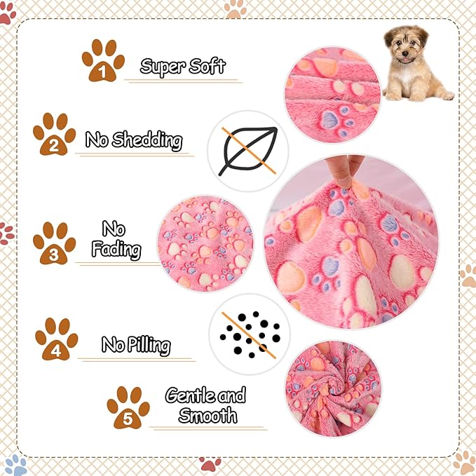 Rezutan Upgraded Dog Blankets for Large Dogs, Dog Cat Blankets Washable 40" x 50", Soft Pet Mat Throw Cover for Kennel Crate Bed, Cute Paw Pattern, Dog Blanket, Pet Blanket （1 Pack Pink）