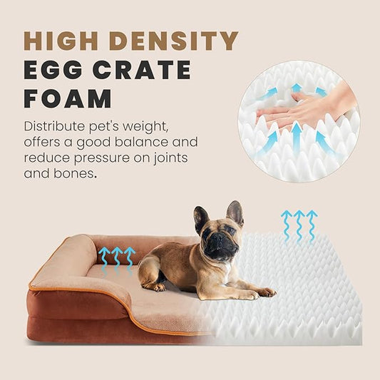 DUMOS 42x32 Inch Orthopedic Dog Beds for XL Large Sized Dogs, Machine Washable Cover Pet Bed, Anti-Slip Waterproof Memory Foam Couch Bed for Indoor Dogs and Cats, Brown