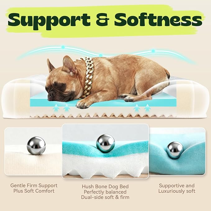 Orthopedic Dog Beds for Medium Small Dogs with Removable Washable Cover Rectangle Pet Sofa with Cooling Gel Memory Foam Anti-Slip Bottom Waterproof for Old Pets or Cat,28" L x 23" W x 6.5" Th