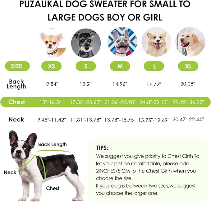 Dog Sweater,Adjustable Dog Sweaters for Small, Medium and Large Dogs Boys Girls, Dachshund Chihuahua Fleece Dogs Sweater(Green,L)