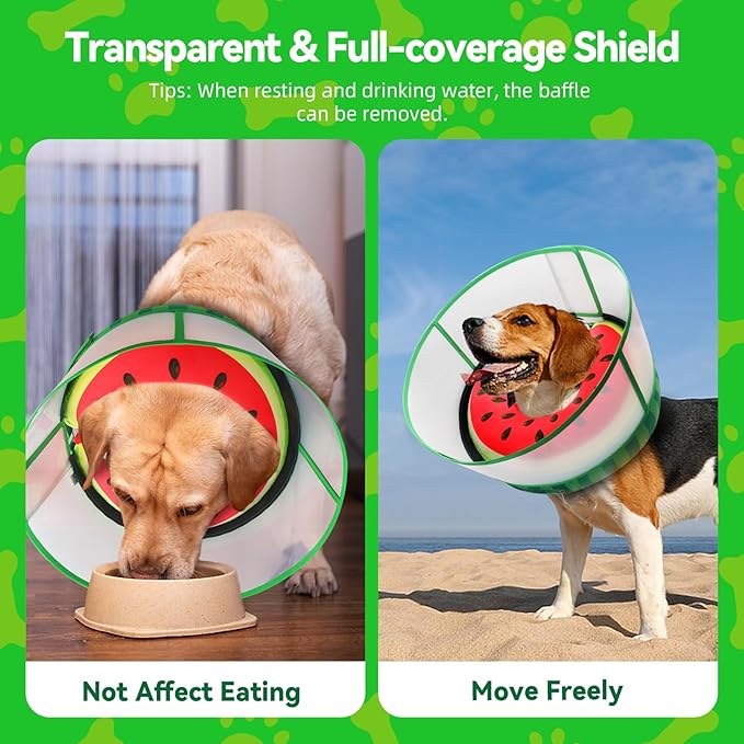 Upgraded Inflatable Dog Cone Collar with Transparent Anti-Licking Shield, Adjustable Elizabethan Collar for Medium Large Dogs, 2-in-1 Design with Detachable Shield and Soft Padding (XL, Watermelon)