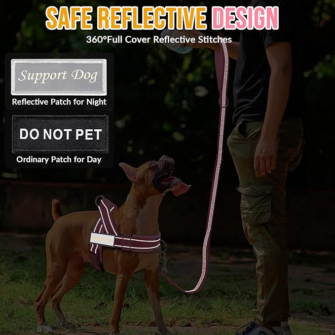 SlowTon No Pull Dog Harness - Heavy Duty Dog Harness and Leash Set for Medium Large Dogs, Reflective Tactical Harness with Soft Padded and Front Clip for Easy Walk and Training (PI, L)