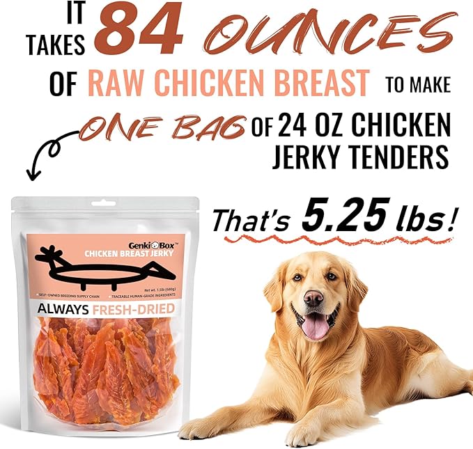 Chicken Breast Jerky Dog Treats - 1.5 LB Value Pack, Human Grade, Easily Digestible, High Protein, Rawhide Free, Long Lasting Dog Chews, Training Reward - Made for USA