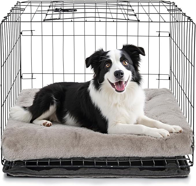 POMIU 2-Pack Washable Dog Bed, Deluxe Plush Crate Beds with Anti-Slip, Machine Washable Kennel Pad Sleeping Mat for Large, Medium and Small Dogs (2 Pack x Grey, 35.0" L x 23.0" W x 3.0" Th)