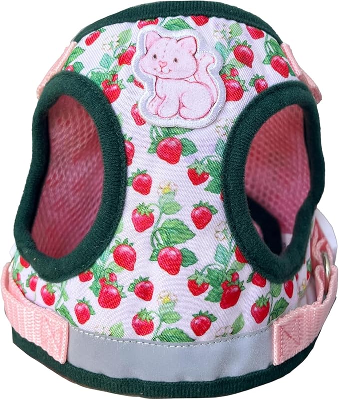 Travel Cat Strawberry Shortcake Harness & Leash Set - Adjustable Fit Mesh Cat Harness with Reflective Strap - Harness for Cats, Kittens for Outdoor (Strawberry Shortcake, X-Small-Kittens Only)