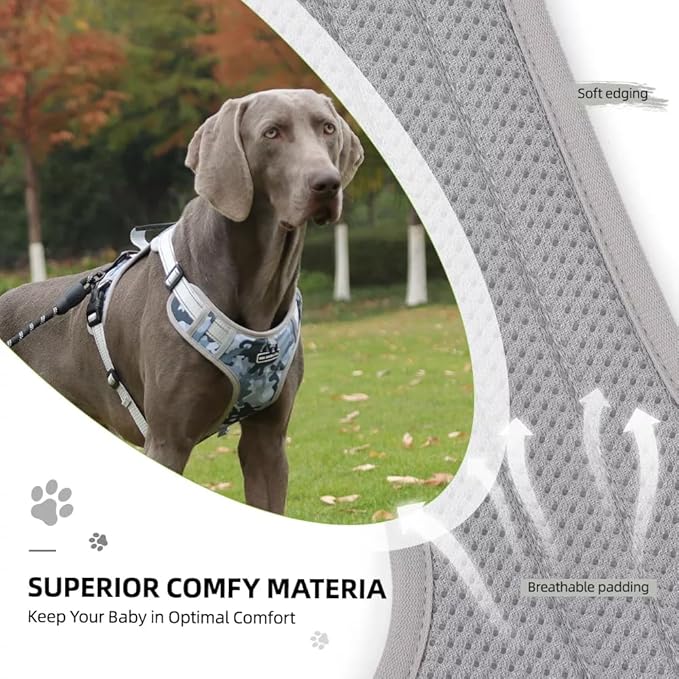 Dog Harness No Pull Adjustable Reflective,for Medium and Large Small Dog with Leash 59.06in (Camouflage, L)