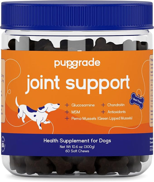 PupGrade Joint Support Supplement for Dogs - Natural Glucosamine Chondroitin with MSM - Hip & Joint Pain Relief - Recommended for Hip Dysplasia, Arthritis & Joint Disease - USA Tested - 60 Chews