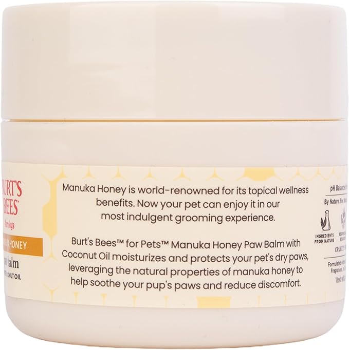 Burt’s Bees for Pets Paw Balm for Dogs with Manuka Honey and Coconut Oil, Soothes Dry Dog Paws, Naturally Derived Ingredients, 1.76 Oz