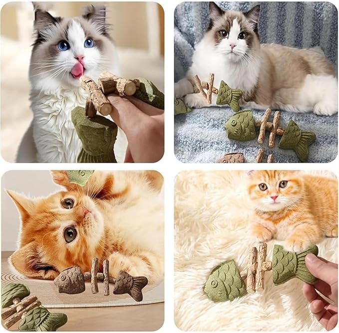 3PCS Creative Fish Bone Cat Toy, Fix Cat Dental Health, Natural Dental Chew Toy for Cats, Fishbone Shape Cat Teething, CatChew with Catnip, Durable Feline Tooth Care Tool