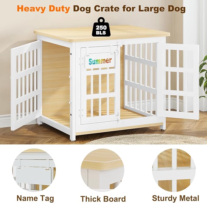 EasyCom Heavy Duty Dog Kennel Indoor with Name Tag, 27" Dog Crate Furniture for Small Dogs, Double-Doors Sturdy Metal Dog Cage for Anxiety Dog, Decorate House as TV Stand, End Table, Bedside Table