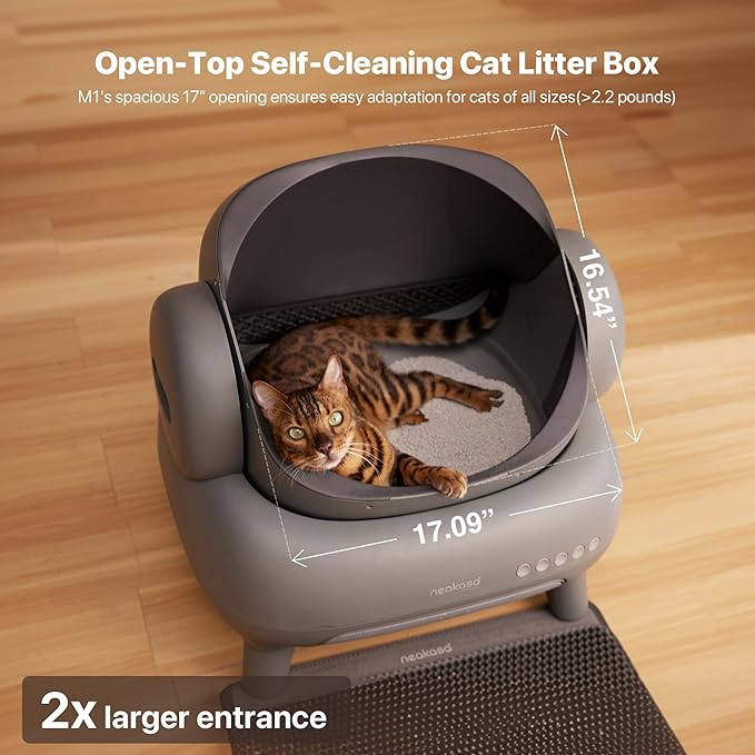 Neakasa M1 Open-Top Self Cleaning Cat Litter Box, Automatic Robot Cat Litter Tray with Remote APP Control, Odor-Free Waste Disposal Includes Trash Bags and Cat Litter Mat (M1 Model)