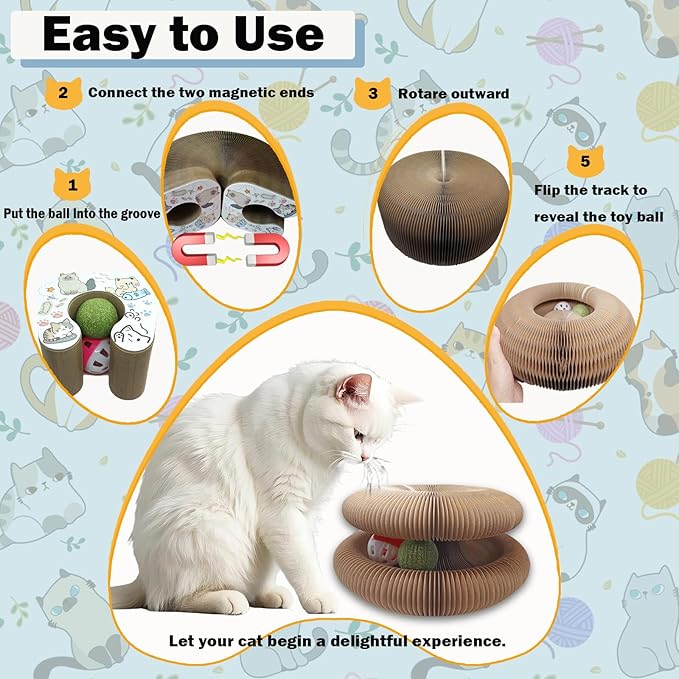 LGYJQTCMG Magic Organ Cat Scratcher Adventure Toy with Bell and Catnip Balls Toys Foldable Recyclable Accordion Kitten Toy Ultimate Interactive Mental & Physical Exercise Cat Toys for Indoor Cats