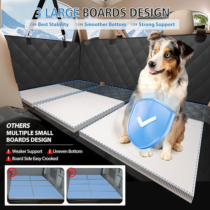 Back Seat Extender for Dogs-Mesh Window, Dog Car Seat Cover for Back Seat, 400lbs Capacity Hard Bottom, Waterproof Dog Hammock for Mid-Size Cars, SUVs, Trucks Black(52‘x24.8’)