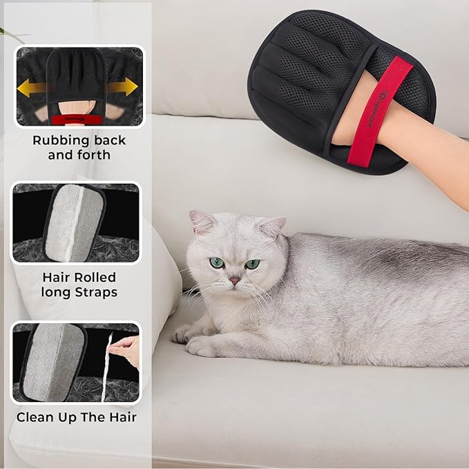 Pet Hair Removal Glove for Cats & Dogs, Upgraded Five-Finger Electrostatic Pet Hair Gloves, Reusable Magic Brush Pet Hair Remover Tool, Pet Hair Removal Glove for Couch, Carpet, Car Seat(1 PC)