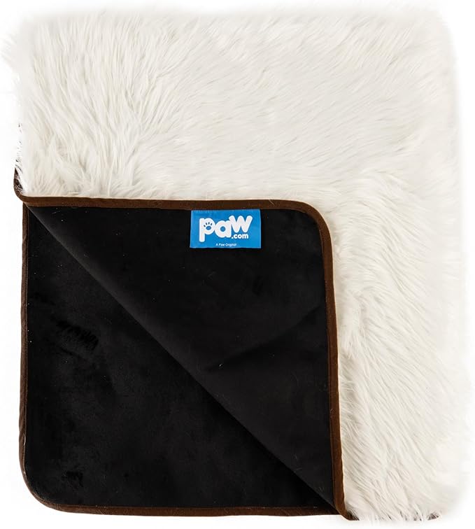 PAW BRANDS PupProtector Waterproof Throw Blanket for Dogs and Cats, Pet Blanket Cover for Couches, Sofas, Beds, Car Seats, Furniture, Calming Soft Faux Fur, Polar White, Original (60" L x 50" W)
