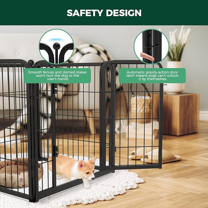 FXW Dog Gate Extra Wide Designed for Indoor Use, Adjustable Width Up to 92-inch Wide (24" H 4 Wire Panels for Puppies and Small Dogs), Black