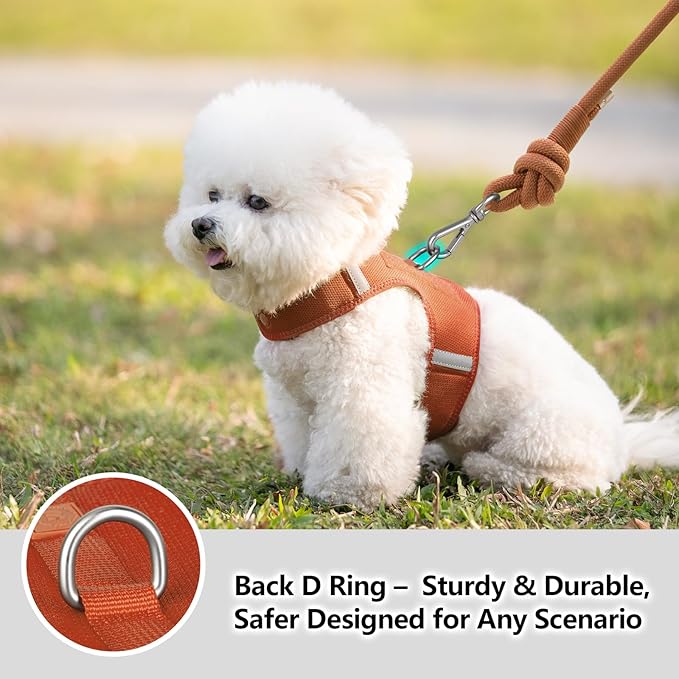 Dog Harness for Puppy – Adjustable Reflective Easy Put On Soft Mesh Vest for Small Dogs with 2 Patches (Carmel Brown,XS)