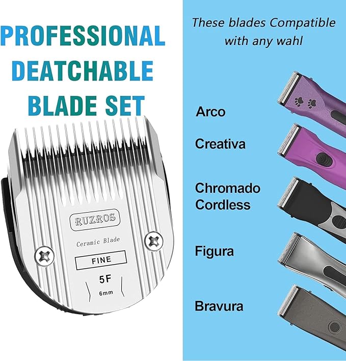 5F Pet Dog Standard Grooming Replacement Blade Compatible with Wahl 5 in 1 Arco,Bravura,Chromado,Creativa,Figura,Motion,Bellissima Clippers,1/8 inch (3mm) 2 Pack