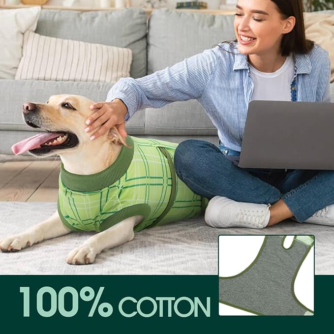 Kuoser Dog Recovery Suit for Female Male Dogs, Post-Surgery Bodysuit for Spay Neuter, Dog Onesie After Surgery, Anti-Licking Pet Surgical Recovery Suit, Green XL
