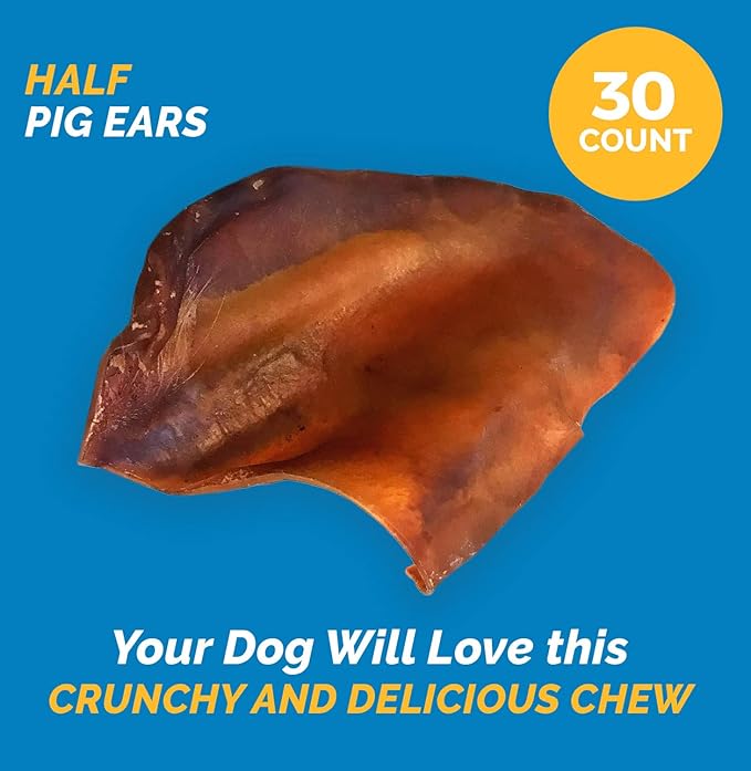 123 Treats Pig Ears for Dogs, 100% Natural Long Lasting Pork Dog Chews, Ideal for All Chewers, Delicious and Healthy Dog Treats, Half Pig Ears (One Pack of 30)