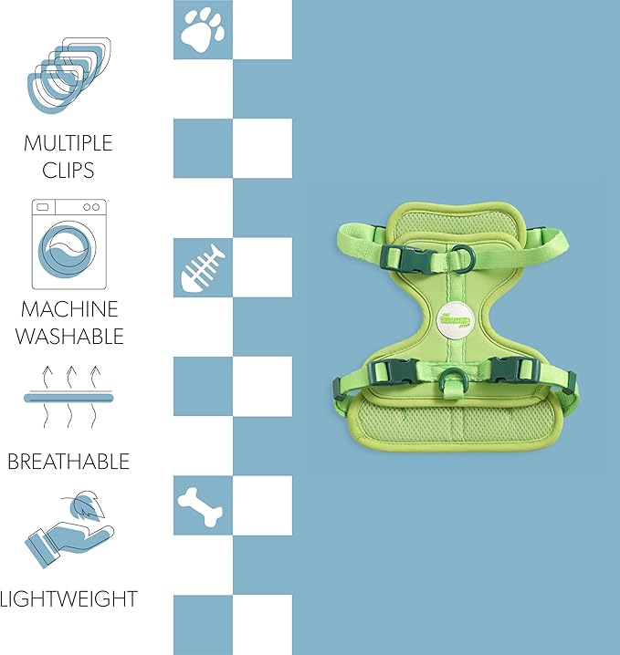 HNS1001B Arlo Small Adjustable Soft Padded No Pull Pet Harness with 3 Buckles and 3 Leash Clips, Mojito