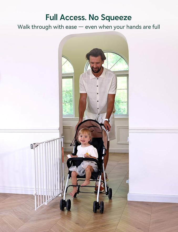 Babelio Baby Gate for Stairs, Kitchen & Doorways, No Bottom Bar| Easy Installation| One-Handed Operation| Auto-Close| Hardware Mount (Drill Needed) Safety Dog Gate (White-B17, 29-49" W, 28" H)