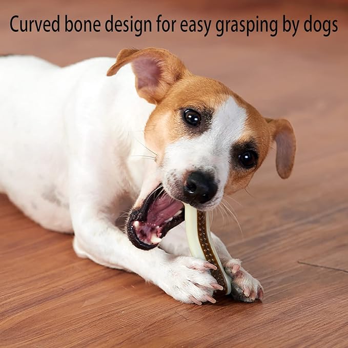 Dog Chew Bones Toys for Aggressive Chewers, 6 Pack Real Beef Flavor Bones,Indestructible Dog Toys for Large/Medium Breed, NylonToys