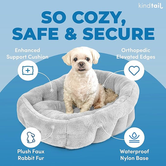 KindTail Medium Orthopedic Dog and Cat Bed - Faux Fur Luxury Cuddler for Pets Under 25lbs, Comfortable Waterproof Material with Nylon Base - 25" x 21" x 12" (Dark Grey, Medium)