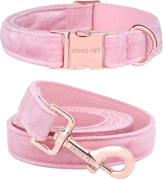 ARING PET Dog Collar and Leash, Velvet Dog Collar and Leash Set, Soft & Comfy, Adjustable Collars for Dogs Medium