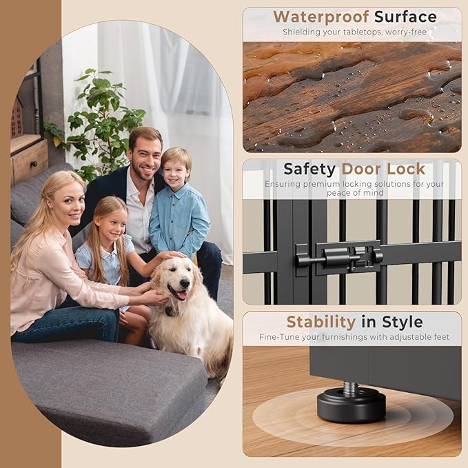 Lyromix 66'' Dog Crate Furniture with Double Rooms,Wooden Crate TV Stand with Removable Divider, Heavy Duty Indoor Puppy Cage Kennel for Small to Medium Dogs, Can Use Separately, Rustic Brown