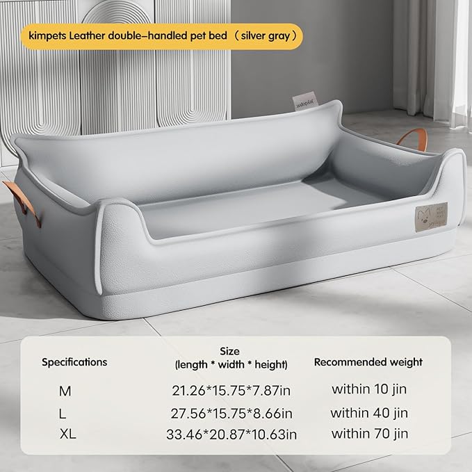Waterproof Leather Memory Foam Dog Sofa Bed, Removable Orthopedic Dog Beds for Large Dogs, Durable Dogs Bed Couch with Non Skid Bottom for Different Pet Sizes (Silver Gray, Medium)
