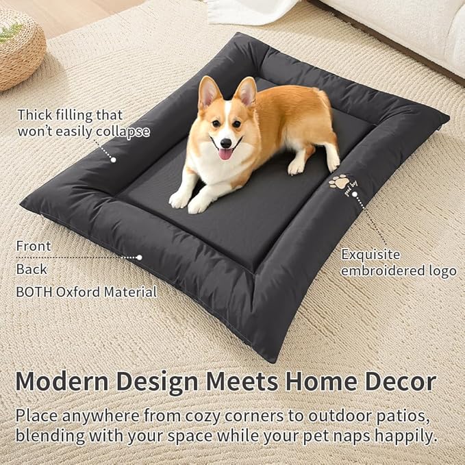 Dog Bed for Dog Crate Oxford Puppy Crate Pad Waterproof Pet Beds Outdoor Cage Mat Easy Rinse Black 36×23×3 Inch