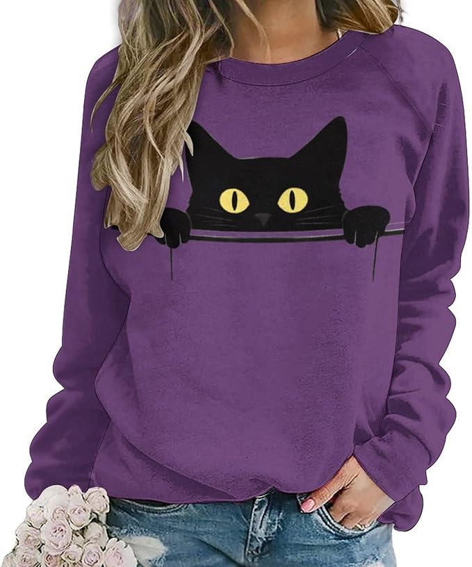 Womens Ugly Christmas Sweatshirt Funny Cat Dog Printed Xmas Pullover Shirts Crewneck Long Sleeve Graphic Hoodies