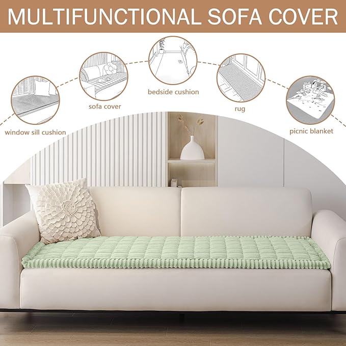 Smiry Couch Cover for Dogs Washable, Non Slip Fuzzy Pet Couch Covers for 3 Cushion Sofa Pet Friendly, Thick Soft Sofa Slipcovers Cushion Protector (Green, 27.6" x 27.6")
