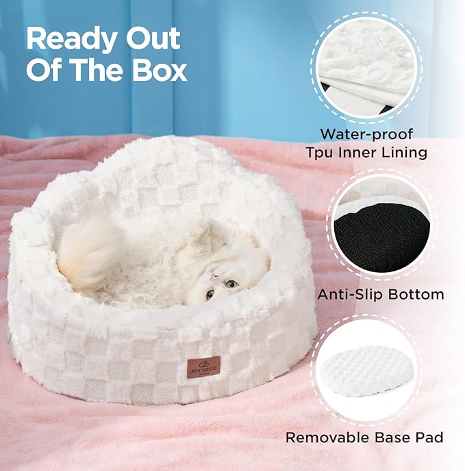 Joydeco Dog Bed for Small Dogs & Cats, Washable Cloud Pet Bed with Orthopedic Foam and Removable Checkered Plush Pad, Non-Slip Bottom for Indoor Puppies and Kittens, 27x24 Inch, White