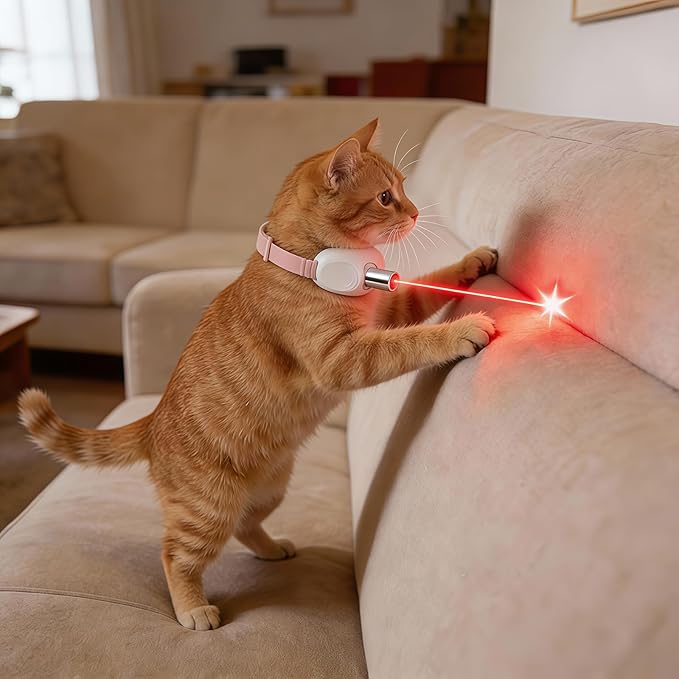 Walfront Interactive Cat Toy, Automatic Pink Light-Up Collar Design, Adjustable Fit 9.1–13.4"(23–34cm) USB Rechargeable 2 Modes Wide Beam Angle, Indoor Activity for Active Cats, Exciting Fun