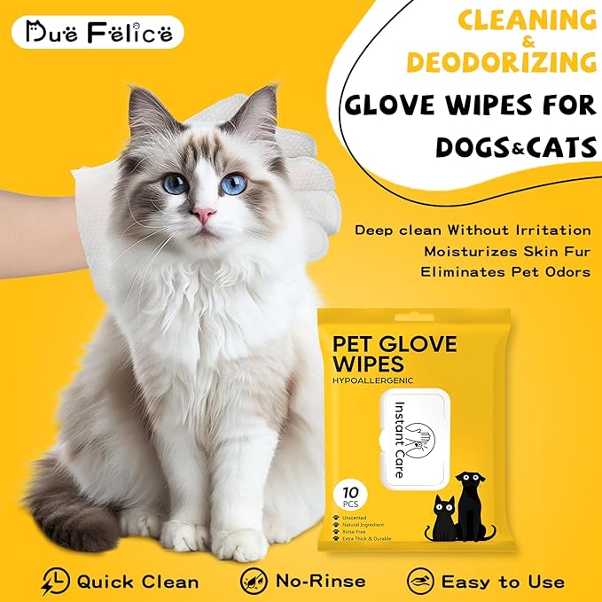 Pet Glove Wipes for Dogs Cats Disposable Dog Wipes Cleaning Deodorizing for Fur Paws and Butt Rinse Free Shampoo Mittens Cat Grooming Bath Wipes 30PCS