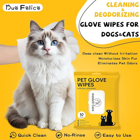 Pet Glove Wipes for Dogs Cats Disposable Dog Wipes Cleaning Deodorizing for Fur Paws and Butt Rinse Free Shampoo Mittens Cat Grooming Bath Wipes 30PCS