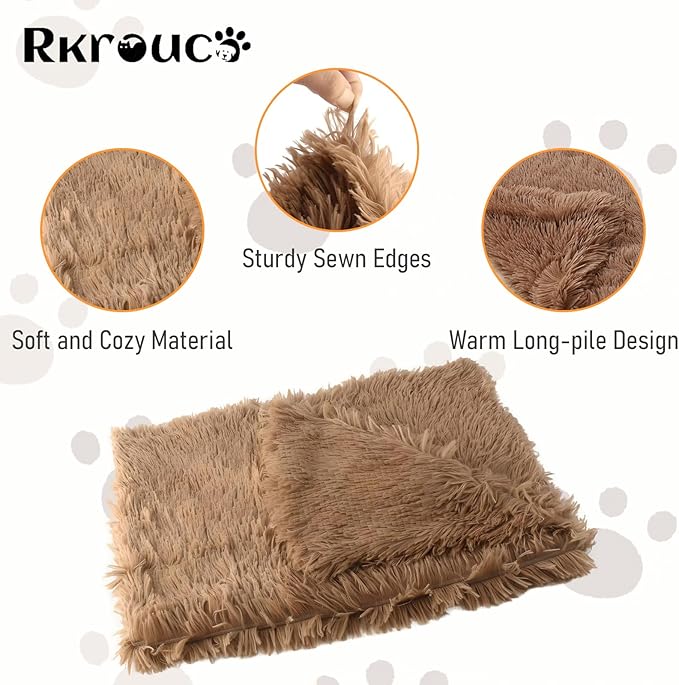 Pets Bed Blanket Dogs Reversible Soft Dog Throw Blankets Cats Mat Sleeper Fuzzy Pet Couch Covers Washable Cat Puppy Cover for Beds Car Sofa Travel Double Sided Furniture Protection (Light Brown,L)