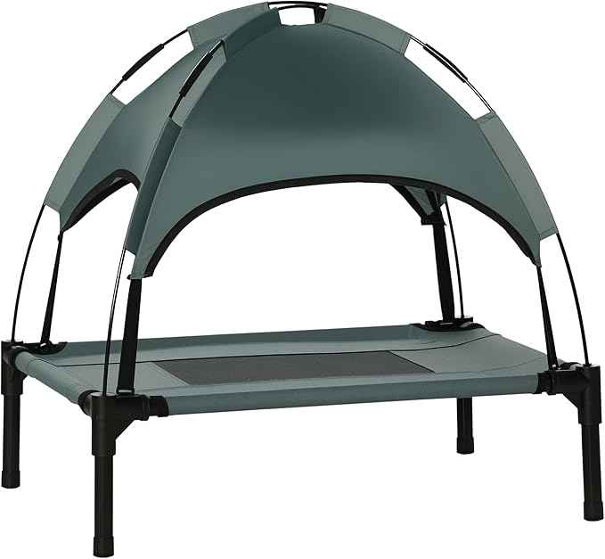 PawHut Elevated Dog Bed with Removable Canopy, Outdoor Dog Cot with UV Protection Canopy Shade, 24 inch Pet Bed for Camping, Gray