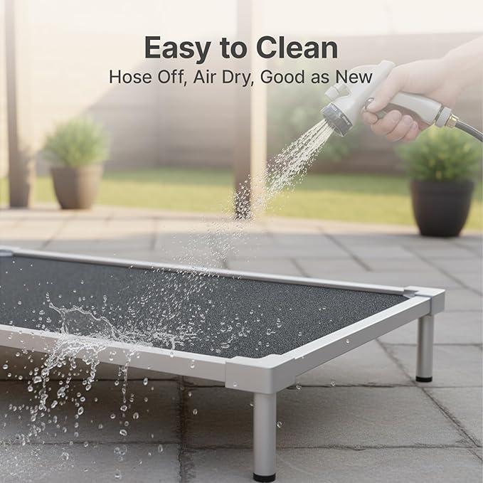 Premium Elevated Dog Bed， Heavy Duty Dog Bed 250lbs Capacity Indestructible Pet Bed with Anti-Rust Aluminum Frame Chew Proof Design Washable Easy Assembly for Crate Outdoor for Large Breed -L