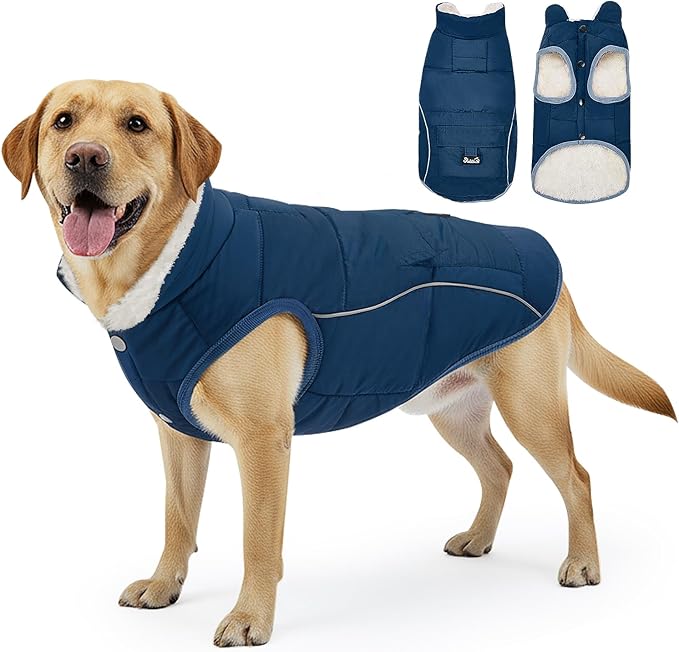 SlowTon Dog Coat - Warm Dog Winter Coat Waterproof, Reflective Winter Jacket with Pocket, Puppy Fleece Vest Pet Apparel Cold Weather Clothes for Small Medium Large Dogs Boy Girl (Navy, S)
