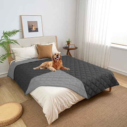 fuguitex Waterproof Dog Blanket Reversible for Small Dogs Resistant Leakproof Washable Couch Cushion Bed Protector Cover for Indoor Furniture Pet Friendly（68"*82",Dark Grey+Grey