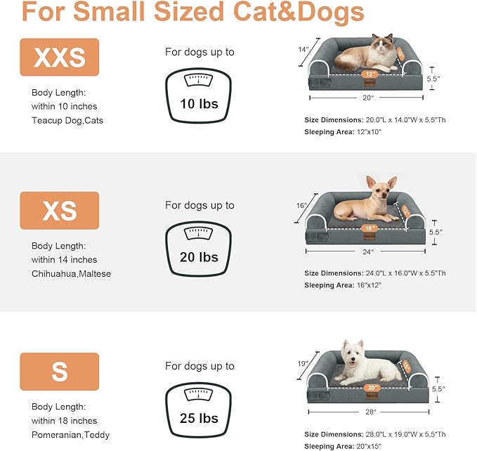 Small Dog Bed Orthopedic Washable: Beds Bolster Small Sized Dogs Cats Bed Egg Crate Foam Couch Sofa Waterproof with Removable Cover - Dark Grey