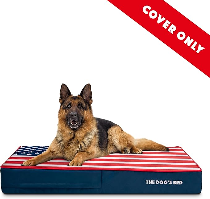 The Dog's Bed Replacement Outer Cover ONLY (Outer Cover ONLY - NO Bed, NO Waterproof Inner) for The Dog's Bed, Washable Oxford Fabric, XL 6 Inches (Blue with Red Piping USA Flag & Centre Flag)