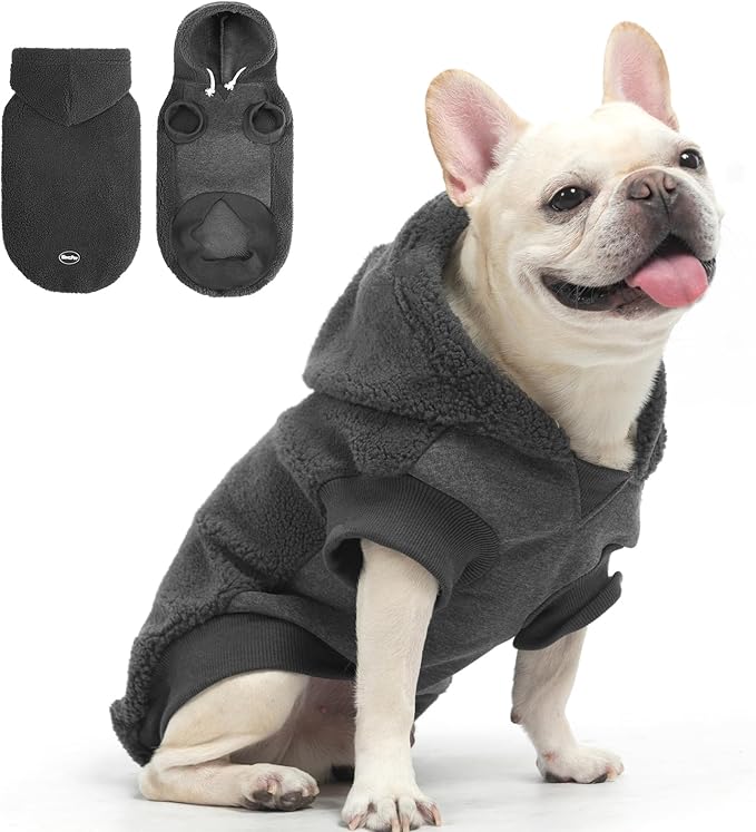BINGPET Dog Hoodie with Leash Hole, Warm Fleece Dog Sweatshirt and Coat for Cold Weather - Puppy Small/Medium/Large Boy and Girl (Grey, L)
