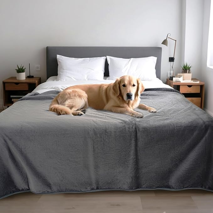 Waterproof Dog Blanket for Couch,Pee Proof Pet Blanket with 3-Layer Protection,Reversible Sherpa & Flannel Furniture Protector for Sofa Bed Car,Gifts for Cat Dog Lovers Christmas,60"x80",Grey