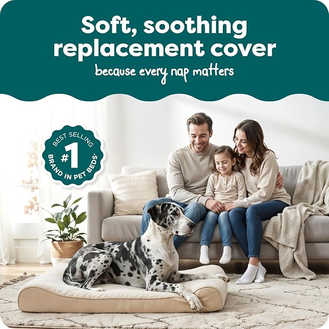 FurHaven Replacement Dog Bed Cover, Contour Luxe Lounger Design, Soft & Breathable Fabric for Cozy Comfort, Machine Washable, Jumbo Plus/XXL, Ultra Plush Faux Fur & Suede, Cream