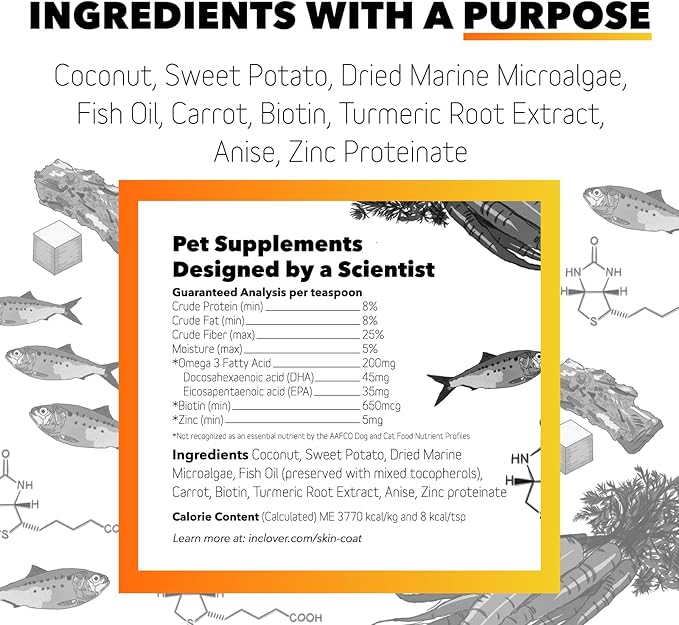 In Clover Dog Skin and Coat Supplement, BioRadiant Natural Supplement for Dogs, Healthy Skin and Coat, Fish Oil Alternative Uses Carrots, Coconut, Omega 3's, Biotin and Zinc Soothe Skin